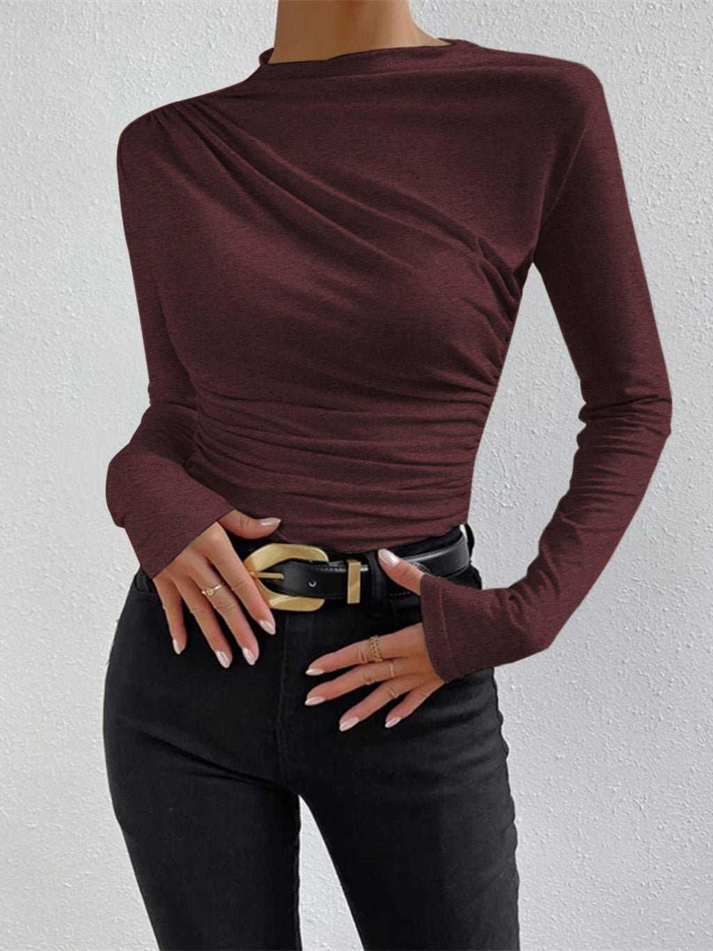 Ruched Long Sleeve Top with Elegant Details
