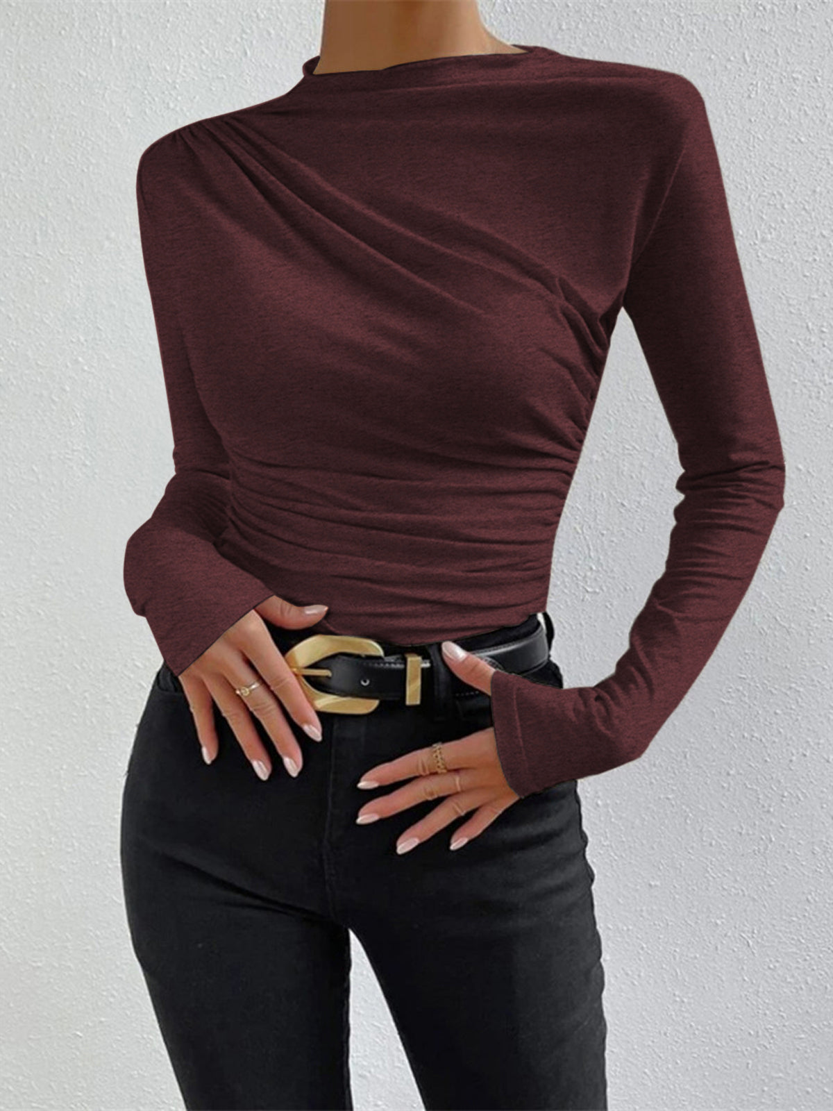 Ruched Long Sleeve Top with Elegant Details