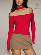 Sleeveless Off-Shoulder Bodysuit with Choker Detail