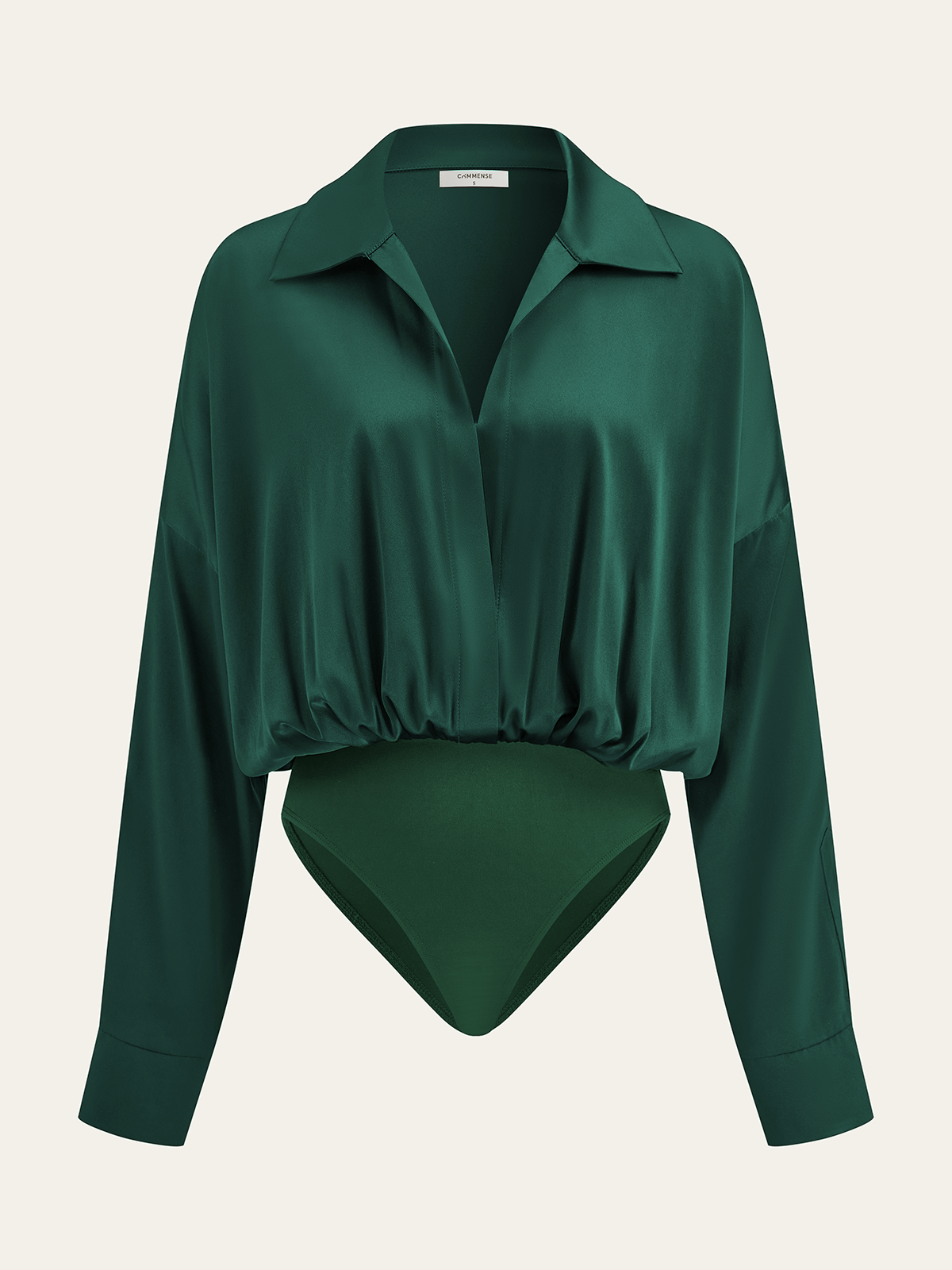 Sleek Satin Bodysuit with Collar and Long Sleeves