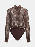 Tie-Dye Bodysuit with Mock Neck and Back Bow
