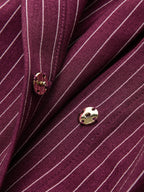 Pinstripe Bodysuit with Cross-Front Design and Collar