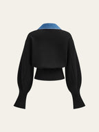 Button-Trimmed Denim Sweater With Stylish Accents