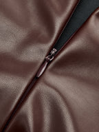 Sleeveless PU Leather Midi Dress with Draped Slit