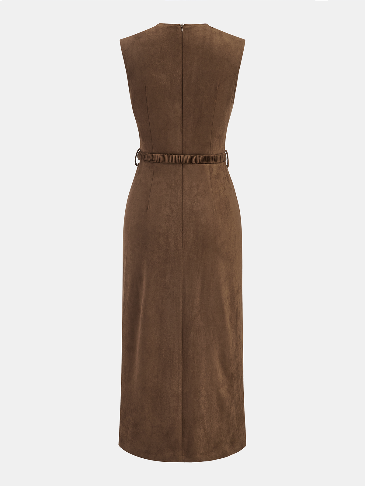 Suede Effect Belted Sleeveless Midi Dress
