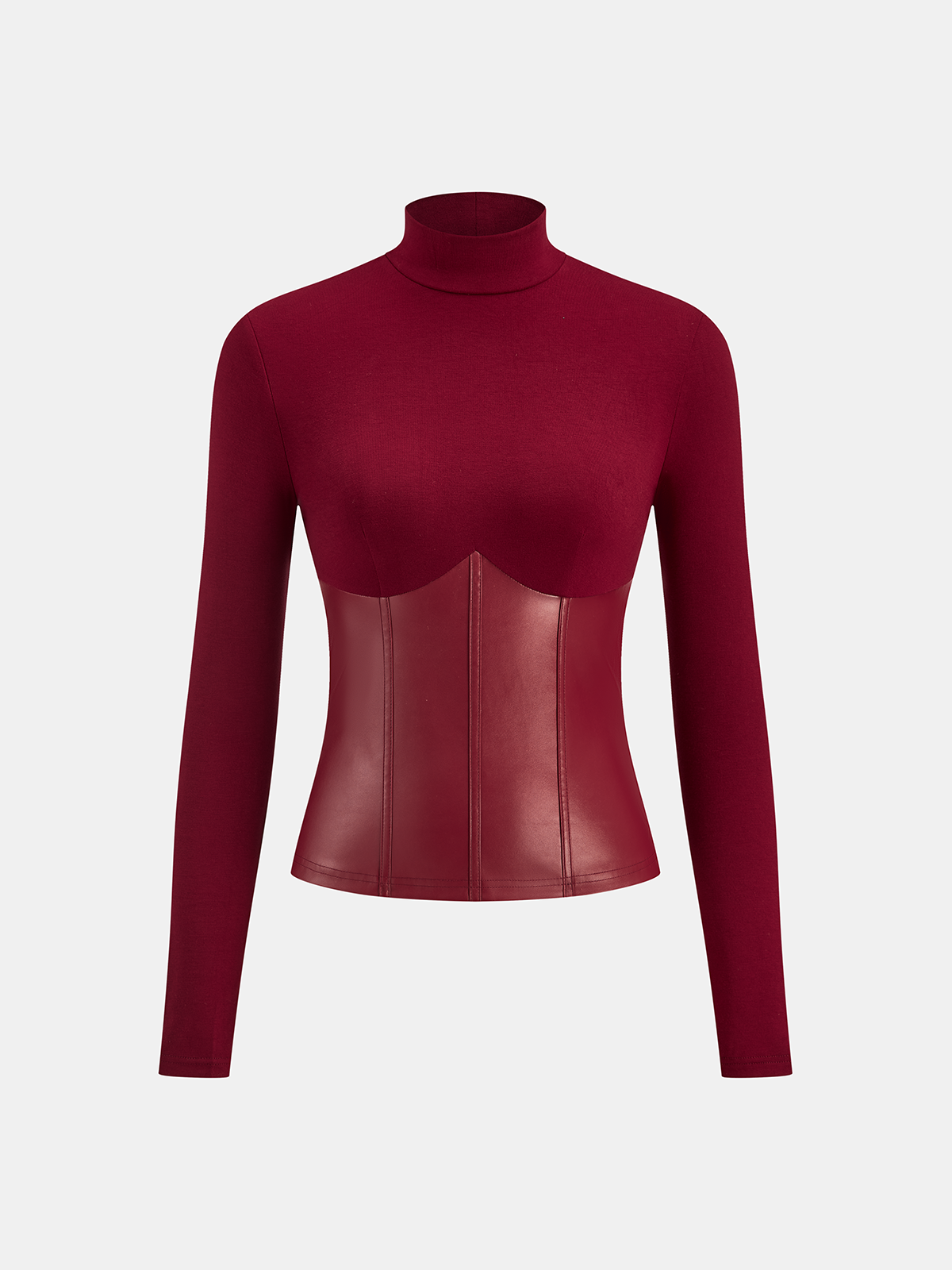 Mock Neck Top with Faux Leather Corset Panels