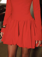 Mock Neck Long-Sleeve Mini Dress with Flare