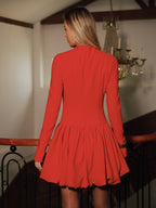 Mock Neck Long-Sleeve Mini Dress with Flare