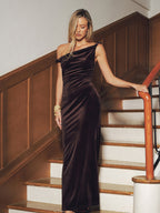 Velvet Maxi Dress with Elegant Twisted Straps