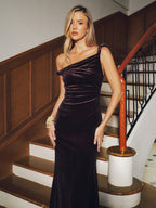 Velvet Maxi Dress with Elegant Twisted Straps
