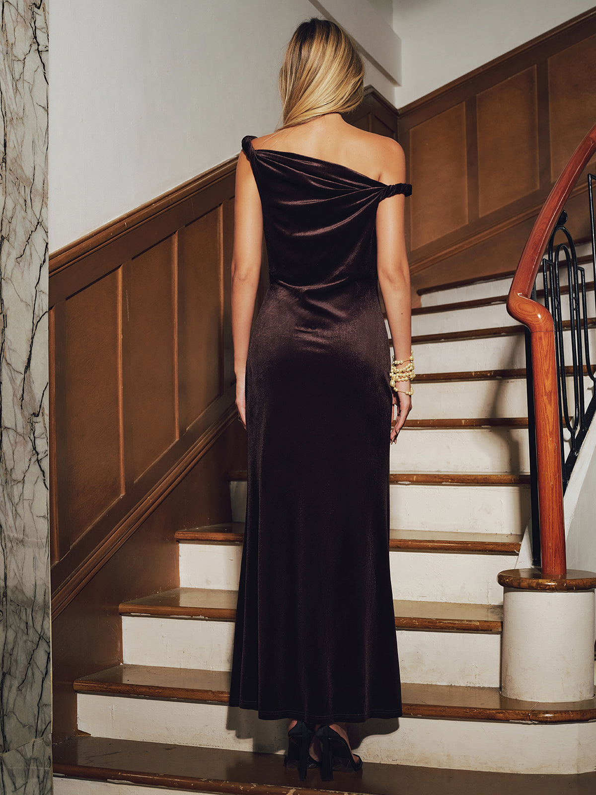 Velvet Maxi Dress with Elegant Twisted Straps