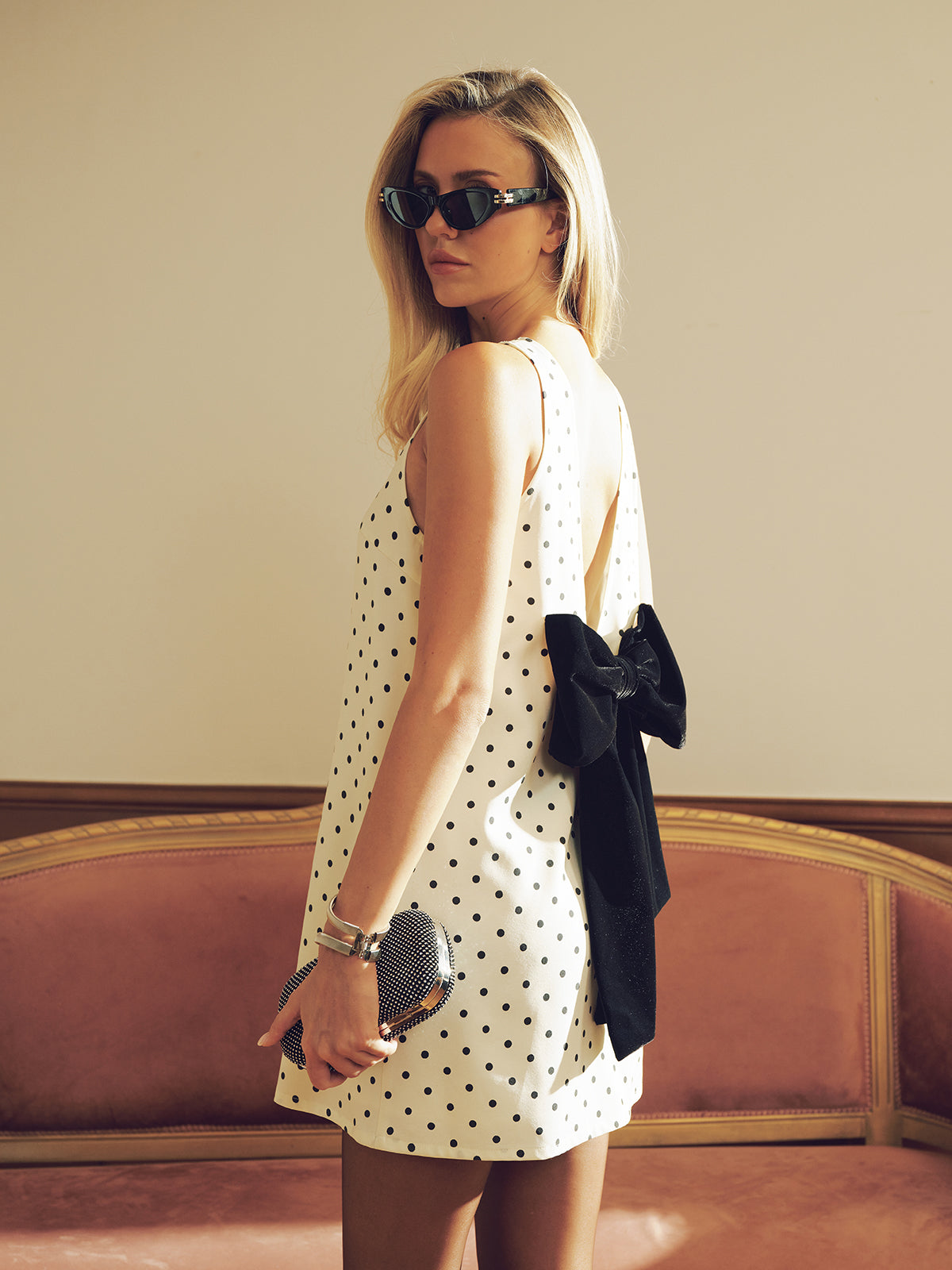 Mini Polka Dot Dress with Bow on Back