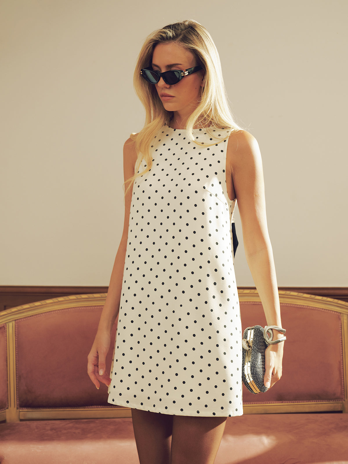 Mini Polka Dot Dress with Bow on Back