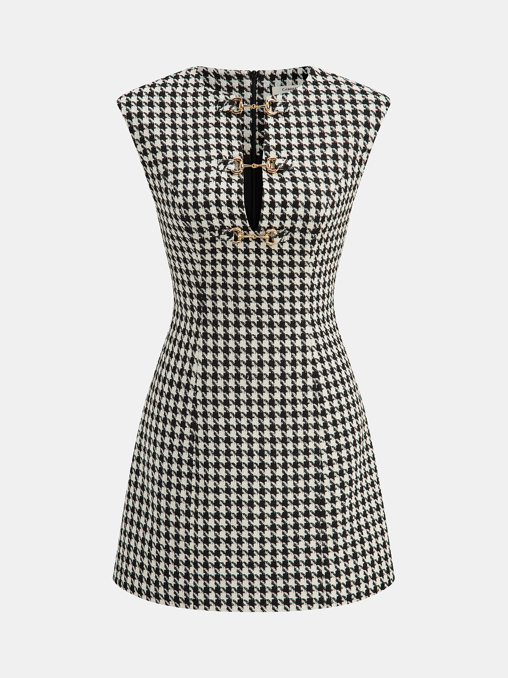 Houndstooth Tweed Mini Dress with Horsebit Accent