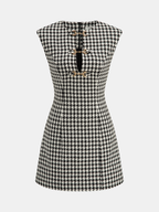 Houndstooth Tweed Mini Dress with Horsebit Accent