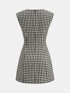 Houndstooth Tweed Mini Dress with Horsebit Accent