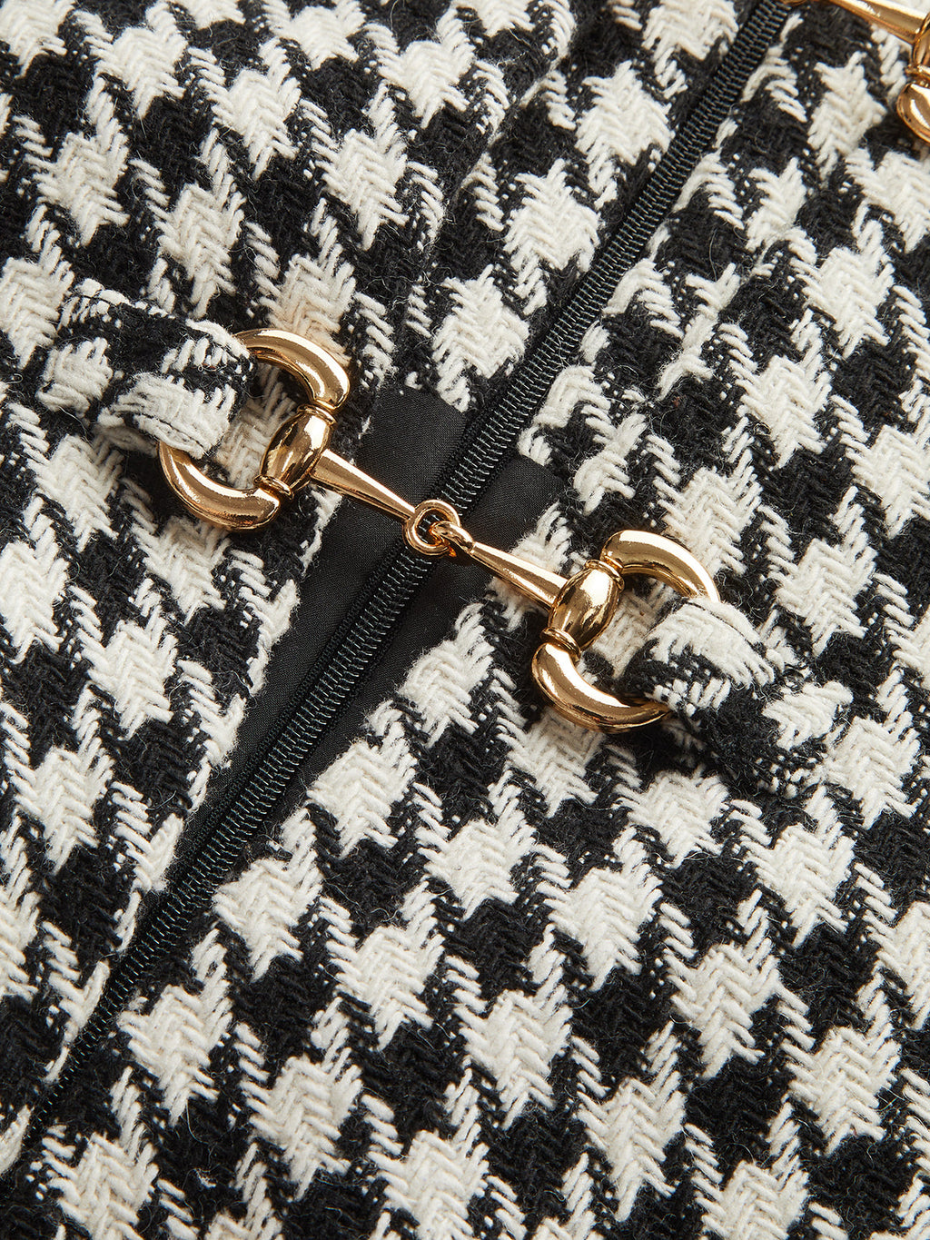Houndstooth Tweed Mini Dress with Horsebit Accent