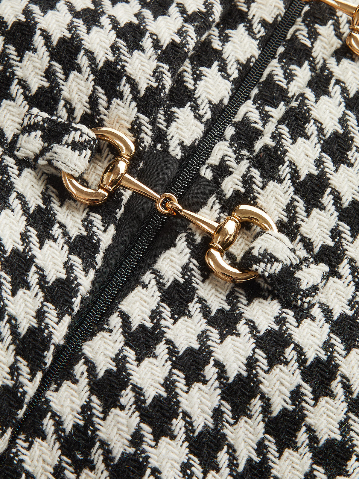 Houndstooth Tweed Mini Dress with Horsebit Accent