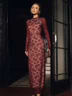 Elegant Lace Backless Maxi Dress with Long Sleeves