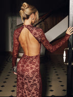 Elegant Lace Backless Maxi Dress with Long Sleeves