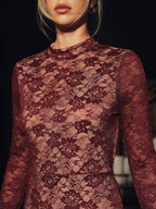 Elegant Lace Backless Maxi Dress with Long Sleeves