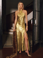 Halter Neck Maxi Dress with Backless Slit Design