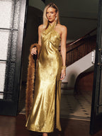 Halter Neck Maxi Dress with Backless Slit Design