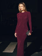 Backless Sparkle Knit Maxi Dress in Bodycon Style