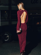 Backless Sparkle Knit Maxi Dress in Bodycon Style