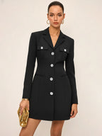Tailored Blazer Dress with Buttoned Collar