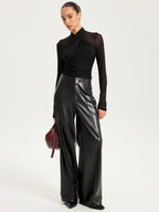 Sheer Mesh Long-Sleeve Top with Cross-Front Detail