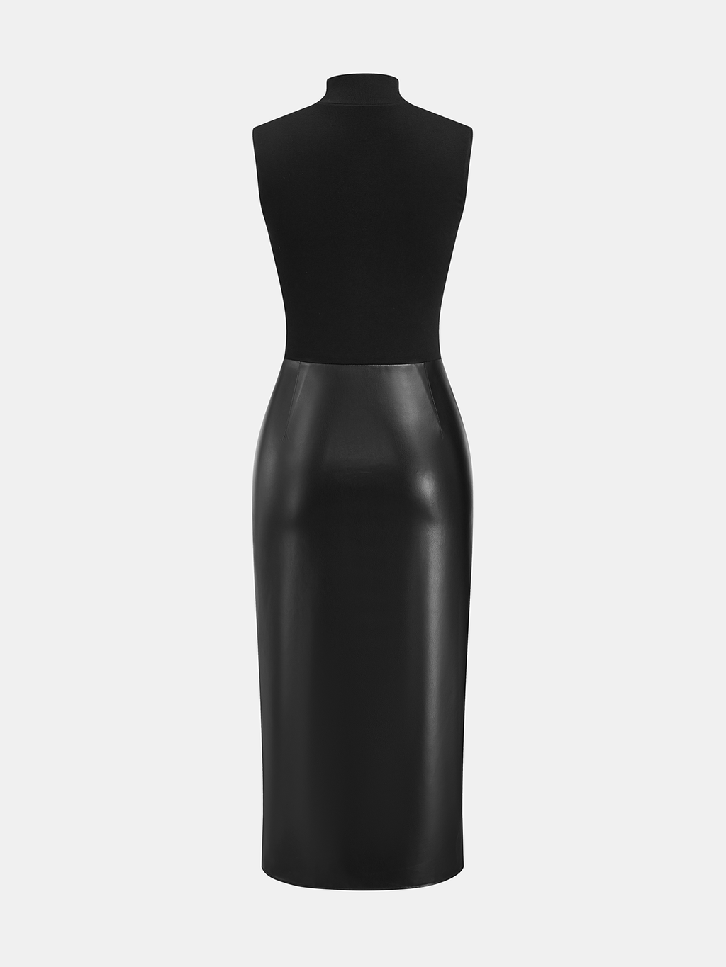 Mock Neck Sleeveless Dress with Faux Leather Panel