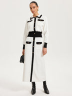 Contrast Trim Knit Maxi Dress with Metal Buttons
