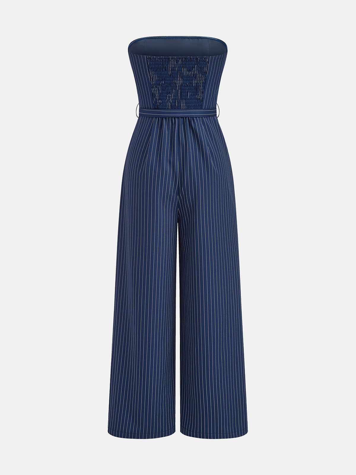 Pinstripe Jumpsuit with Belt and Transparent Straps
