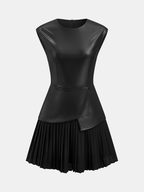 Sleeveless PU Leather Dress with Pleated Panel Detail