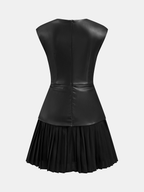 Sleeveless PU Leather Dress with Pleated Panel Detail