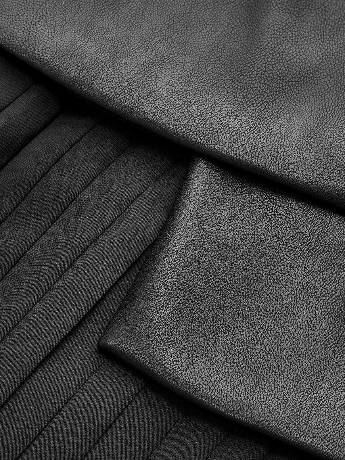 Sleeveless PU Leather Dress with Pleated Panel Detail