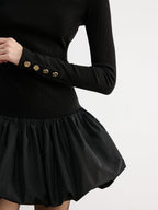 Bubble Hem Knit Dress with Long Sleeves