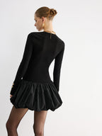 Bubble Hem Knit Dress with Long Sleeves