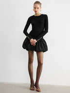 Bubble Hem Knit Dress with Long Sleeves