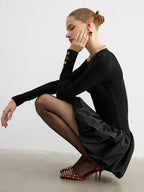 Bubble Hem Knit Dress with Long Sleeves