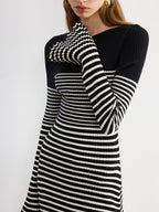 Flared Sleeve Striped Knit Color-Block Maxi Dress