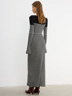 Flared Sleeve Striped Knit Color-Block Maxi Dress
