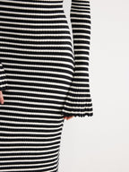 Flared Sleeve Striped Knit Color-Block Maxi Dress