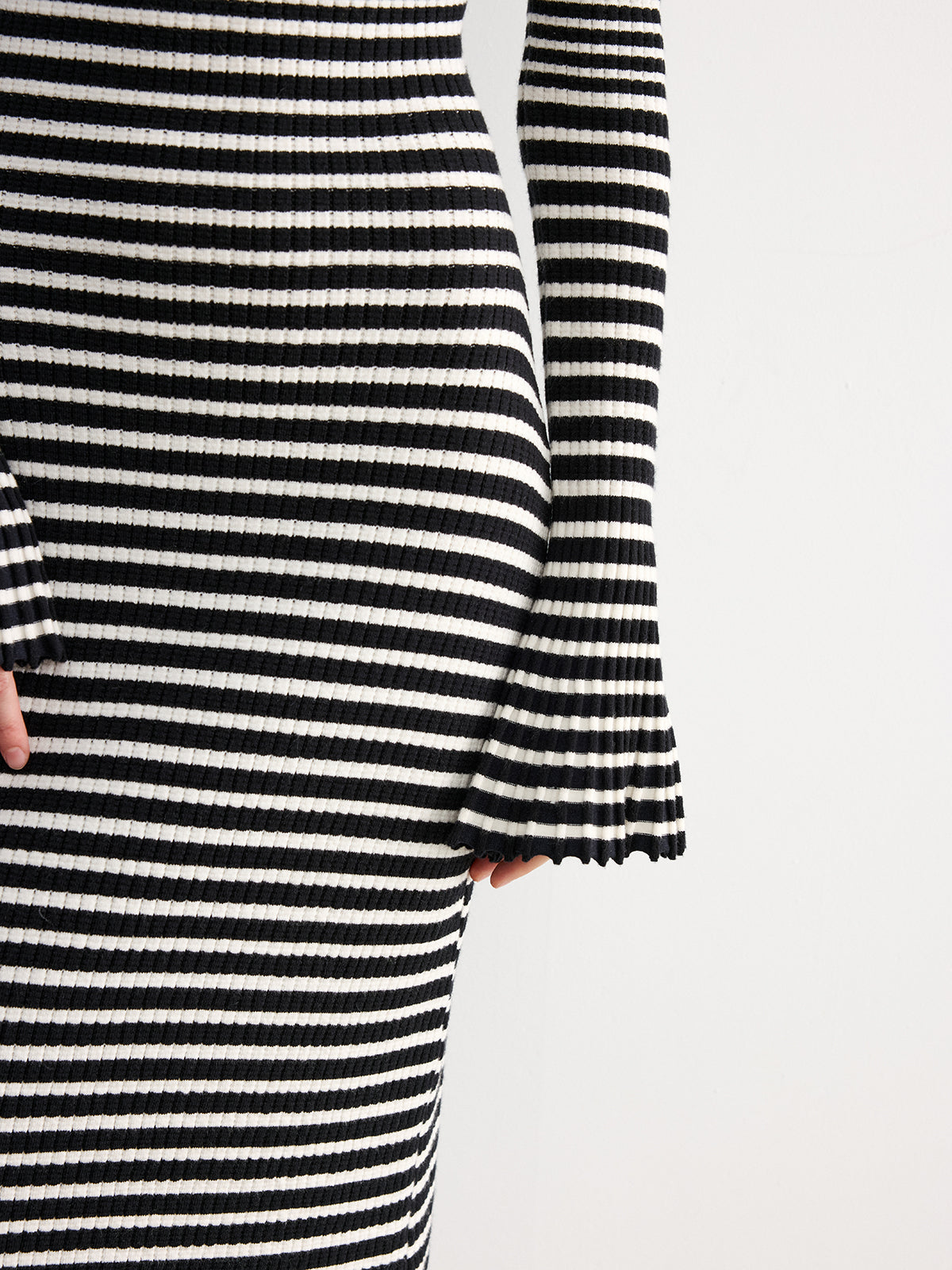Flared Sleeve Striped Knit Color-Block Maxi Dress