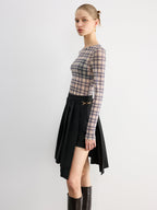 Sheer Plaid Long Sleeve Blouse