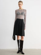 Sheer Plaid Long Sleeve Blouse