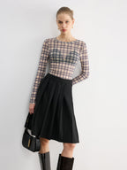 Sheer Plaid Long Sleeve Blouse