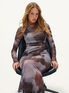 Long Sleeve Tie-Dye Mesh Maxi Dress