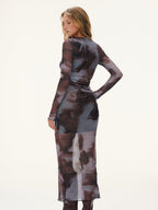 Long Sleeve Tie-Dye Mesh Maxi Dress